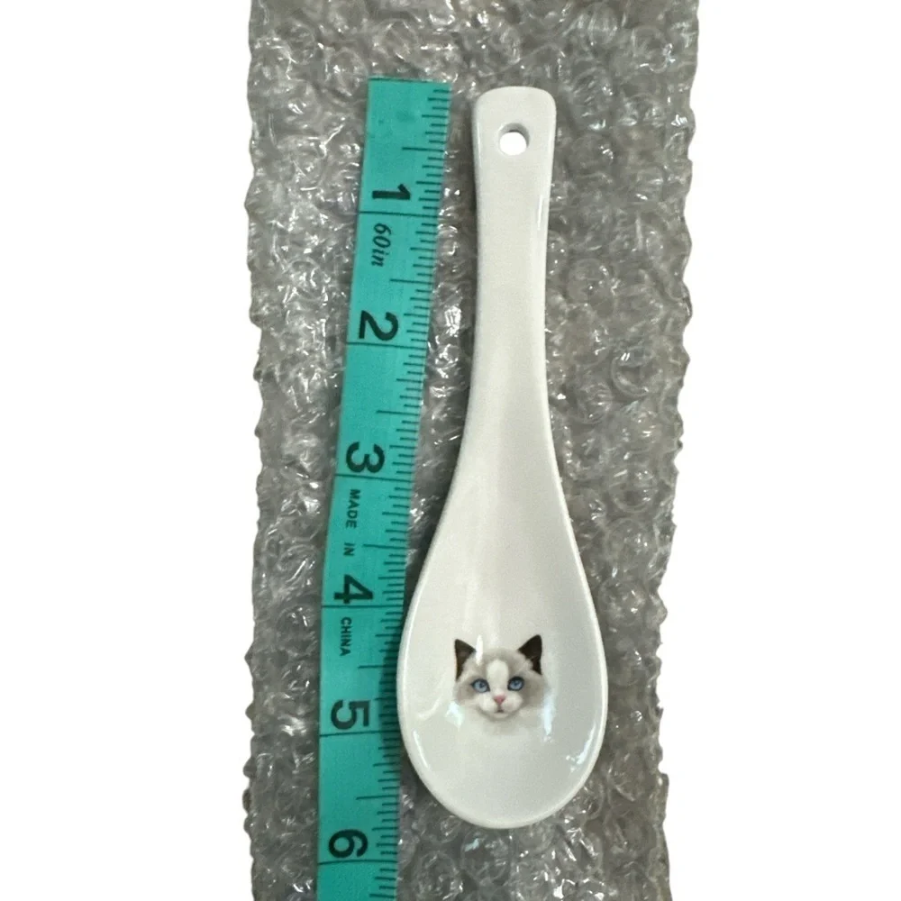 Pet Porcelain Spoon Set with Dog and Cat Motifs - White Kitchen Gift Idea NWOT